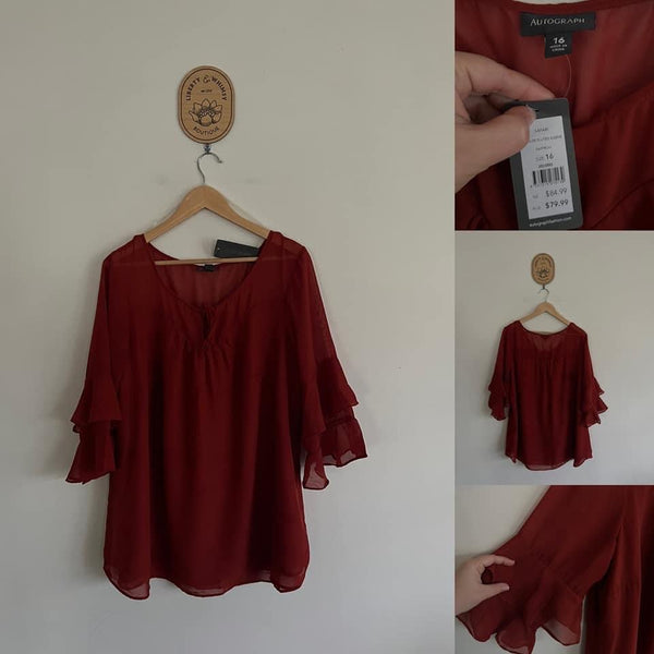 Autograph saffron fluted sleeve blouse Sz 16 RRP $79.99 NWT