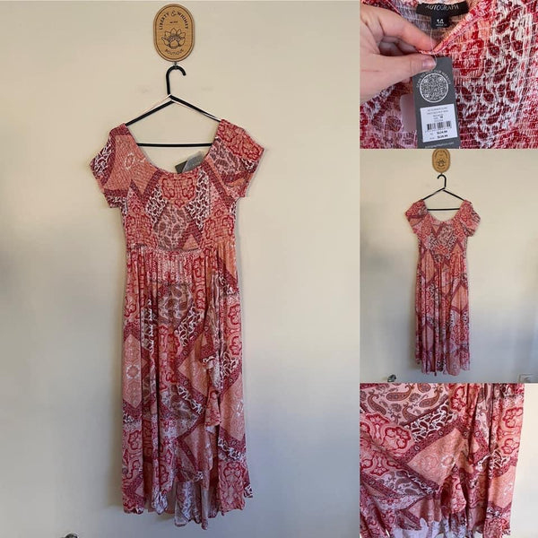 Autograph smocked ruffle maxi dress Sz 14 RRP $119.99 NWT