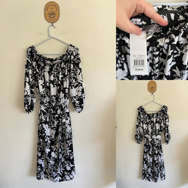 Tokito Curve black/white floral belted dress Sz 18 RRP $129.95 NWT