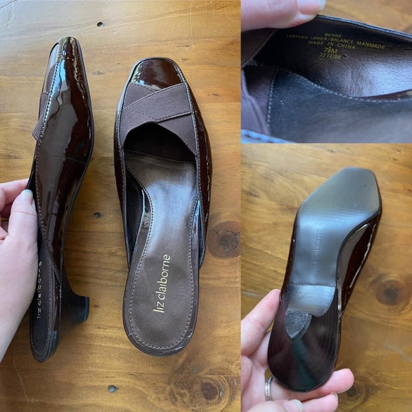 Liz Claiborne chocolate brown/burgundy low heel shoes Sz 7.5 NWOB