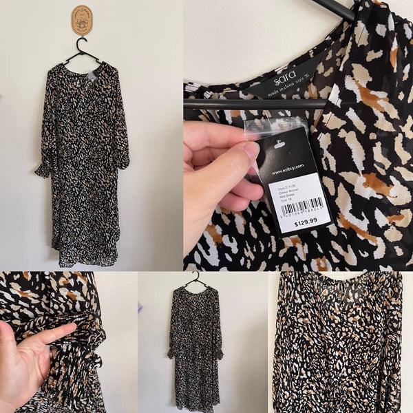 Sara l/s midi dress with shirred cuffs Sz 16 RRP $129.99 NWT