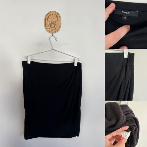 Piper black faux wrap skirt Sz 14 EEUC