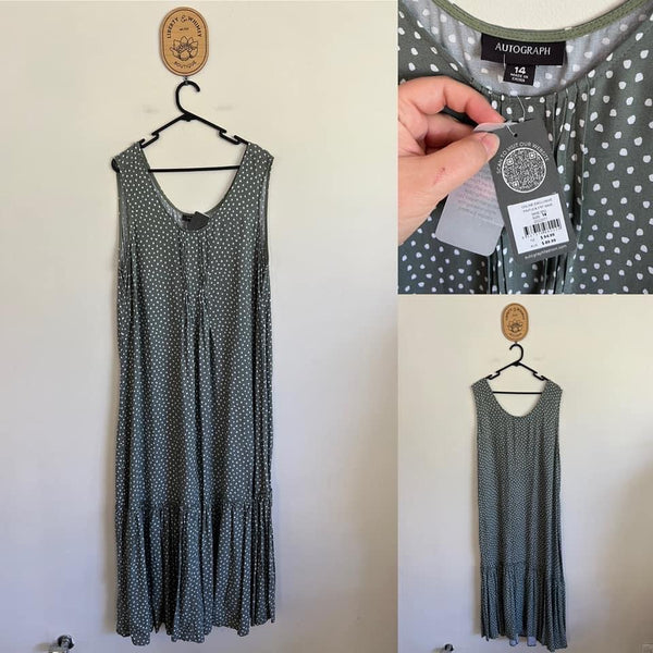 Autograph sage pintuck front maxi dress Sz 14 RRP $89.99 NWT