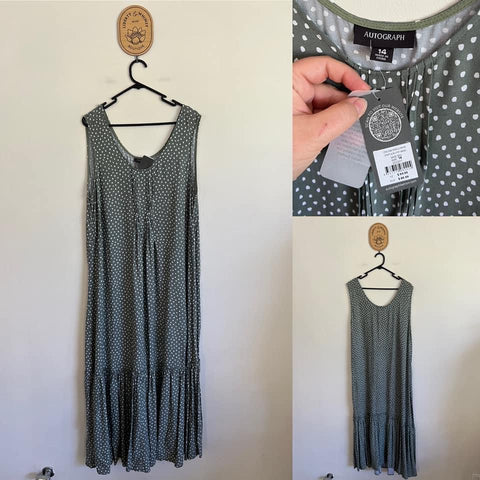 Autograph sage pintuck front maxi dress Sz 14 RRP $89.99 NWT