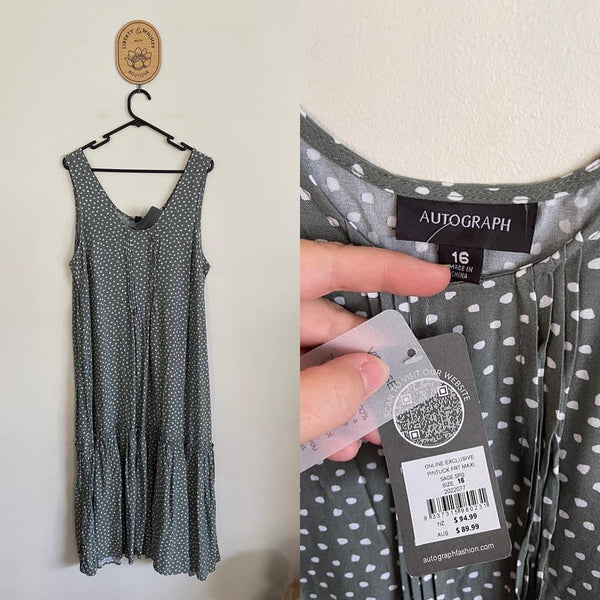 Autograph sage pintuck front maxi dress Sz 16 RRP $89.99 NWT