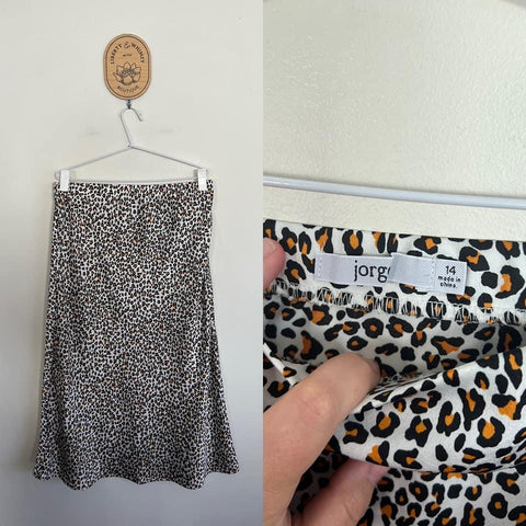 Jorge satin leopard print maxi skirt Sz 14 as new