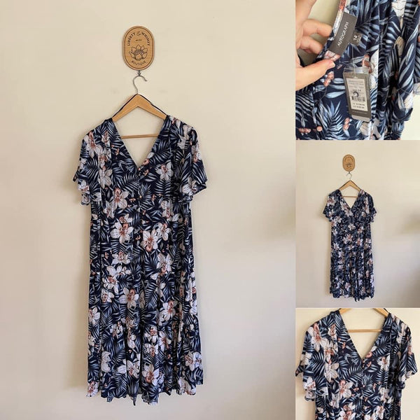 Autograph woven flutter sleeve tiered dress Sz 14 RRP $99.99 NWT