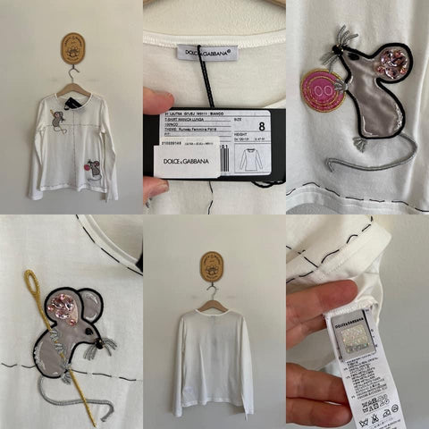 Dolce & Gabbana l/s knitting mice appliqué top Sz 8 NWT