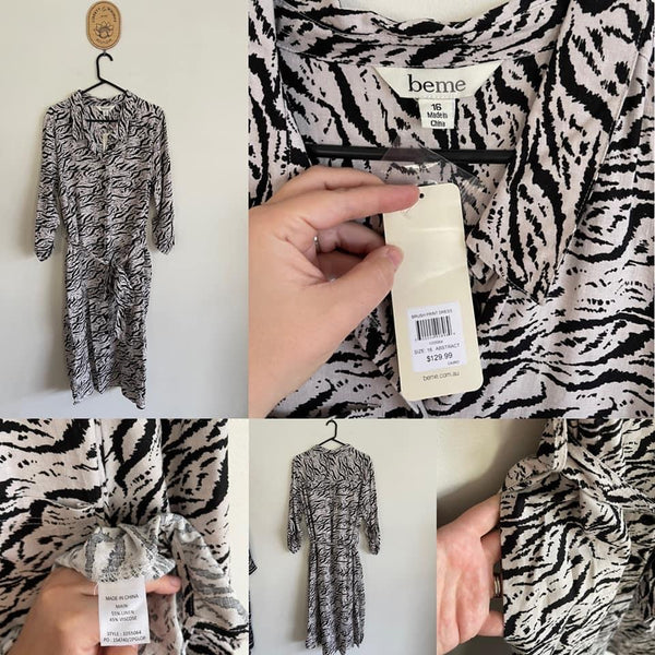 BeMe abstract brush print shirt dress Sz 16 RRP $129.99 NWT