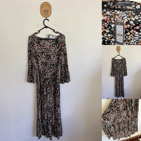 Autograph ditsy floral elbow sleeve dress Sz 16 RRP $99.99 but I paid an extra $20 to have the buttons sewn/closed down the front as the dress was gape-y without it NWT