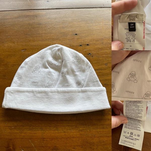 Armani Baby white/grey penguin beanie hat Sz 000 as new (stored only)