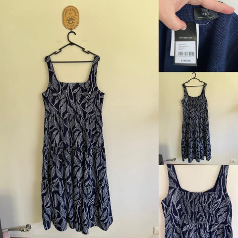 Sara navy leaves print maxi dress Sz 20 RRP $149.99 NWT