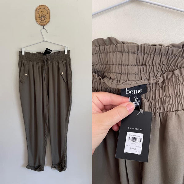 BeMe khaki drapey pants Sz 14 RRP $89.99 NWT