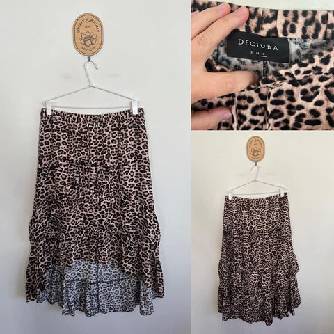 Decjuba leopard print ruffle hi-low skirt Sz L as new