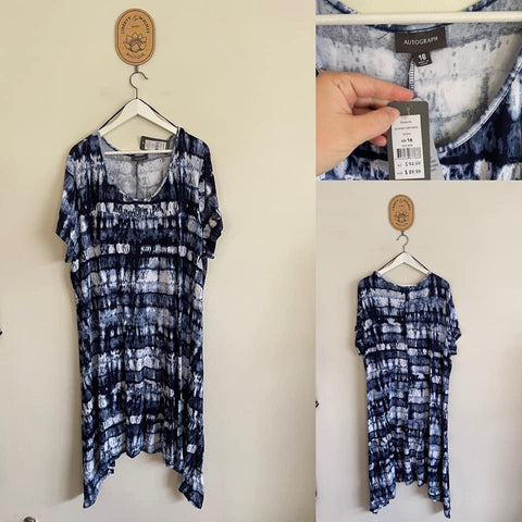 Autograph tie-dye hanky hem dress Sz 16 (very generous) RRP $99.99 NWT
