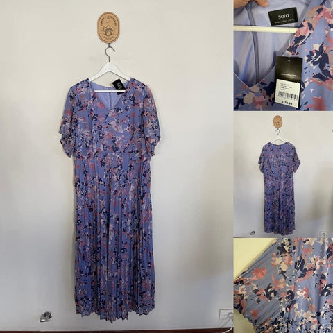 Sara blue floral pleated dress Sz 16 RRP $179.99 NWT
