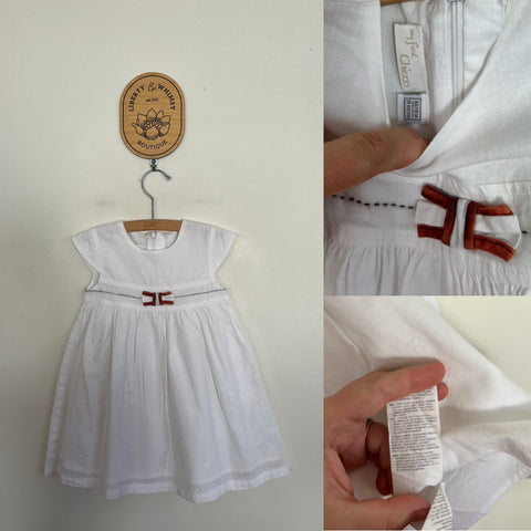 My First Chicco white cotton/linen bow dress Sz 18m EUC